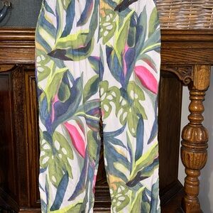 Donna Karan Tropical Leaf Print Pajama Pants in Green, Pink, Blue